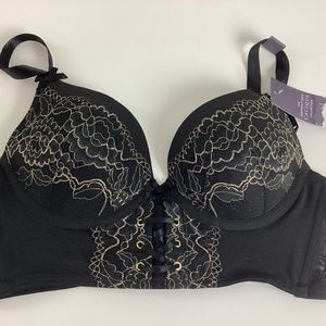 Cacique Longline Boost Plunge Wire Bra 32B Metallic Threading Lace NWT New